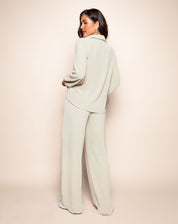 JULIE dames pantalon beige – wide leg broek met elastische taille