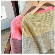 MELINA dames trui – oversized patchwork sweater in kleurrijk design