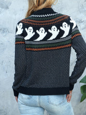 Halloween Vest Dames – Gebreid Vest met Rits & Spookjesprint