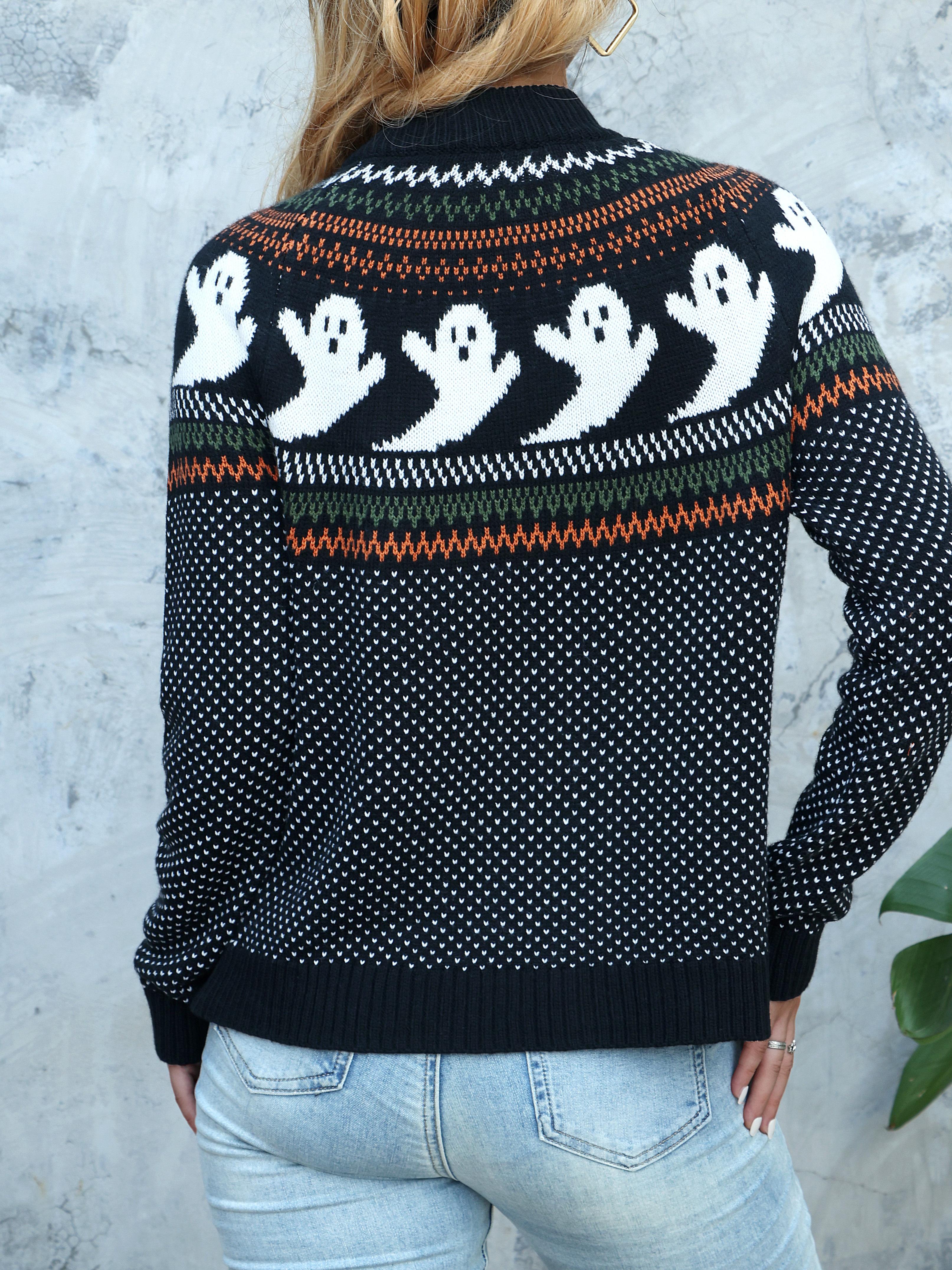 Halloween Vest Dames – Gebreid Vest met Rits & Spookjesprint