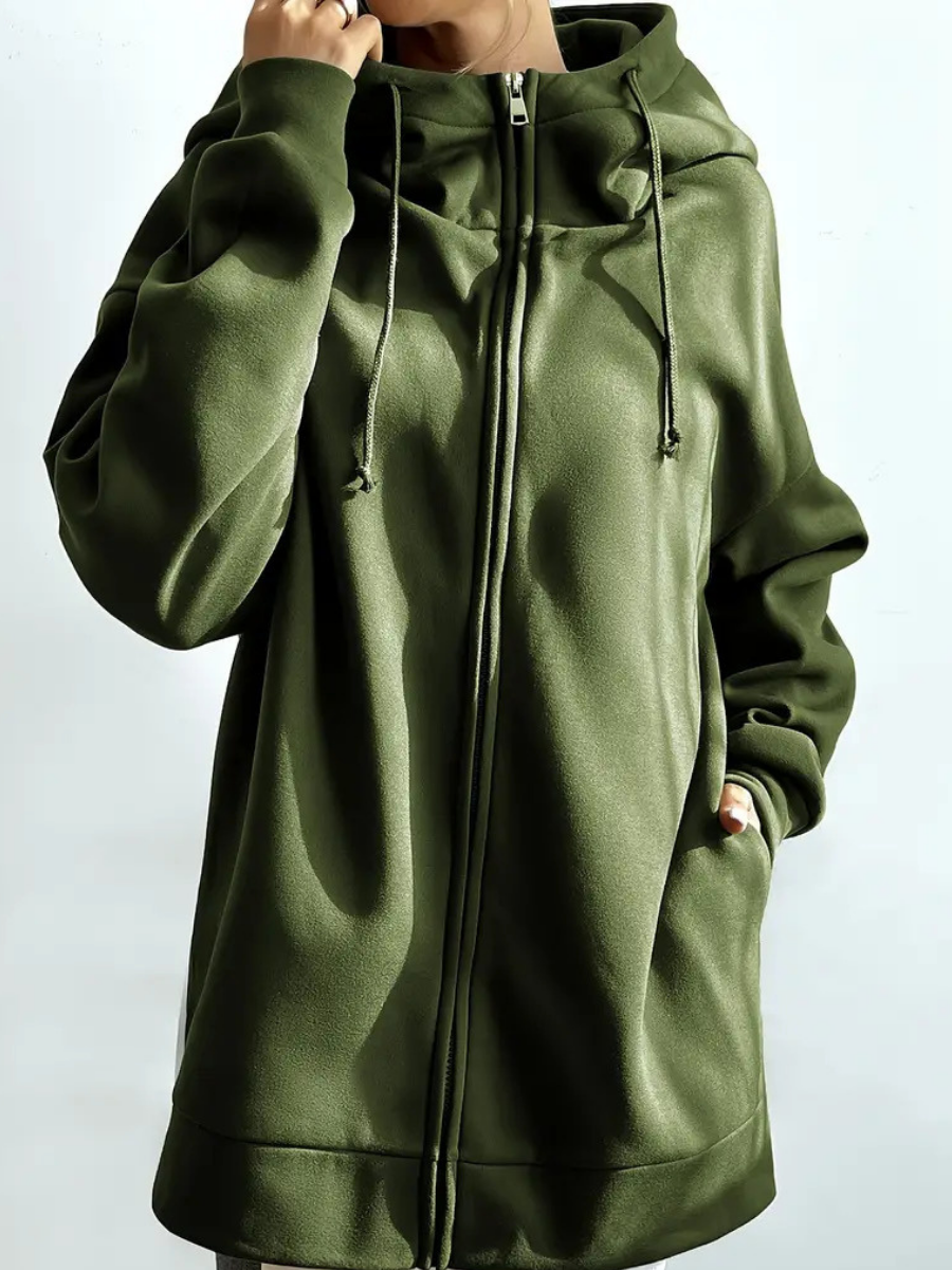 Lange dames hoodie met hoge kraag en rits – comfortabel & casual