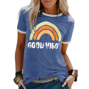 Good Vibes shirt Brandi – regenboogprint dames T-shirt katoenmix