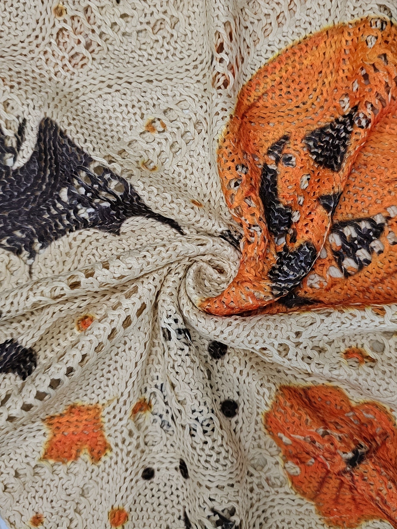 Halloween Top Dames – Off-Shoulder Gebreide Top met Pompoenprint