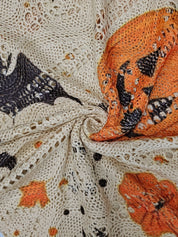 Halloween Top Dames – Off-Shoulder Gebreide Top met Pompoenprint