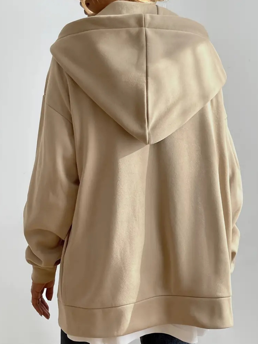 Lange dames hoodie met hoge kraag en rits – comfortabel & casual