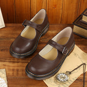 Dames Mary Jane flats bruin – retro schoenen met ronde neus en gesp