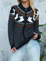 Halloween Vest Dames – Gebreid Vest met Rits & Spookjesprint