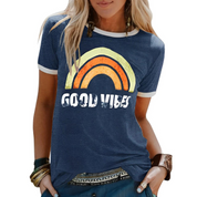 Good Vibes shirt Brandi – regenboogprint dames T-shirt katoenmix
