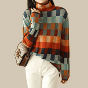 Kayleigh dames trui – luxe cashmere coltrui met patchwork design