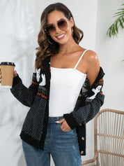 Lang Gebreid Vest Dames – Halloween Vest met Knopen en Spookjesprint