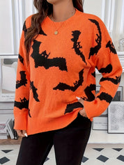 Halloween Trui Dames – Gebreide Warme Trui met Vleermuismotief
