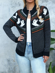 Halloween Vest Dames – Gebreid Vest met Rits & Spookjesprint