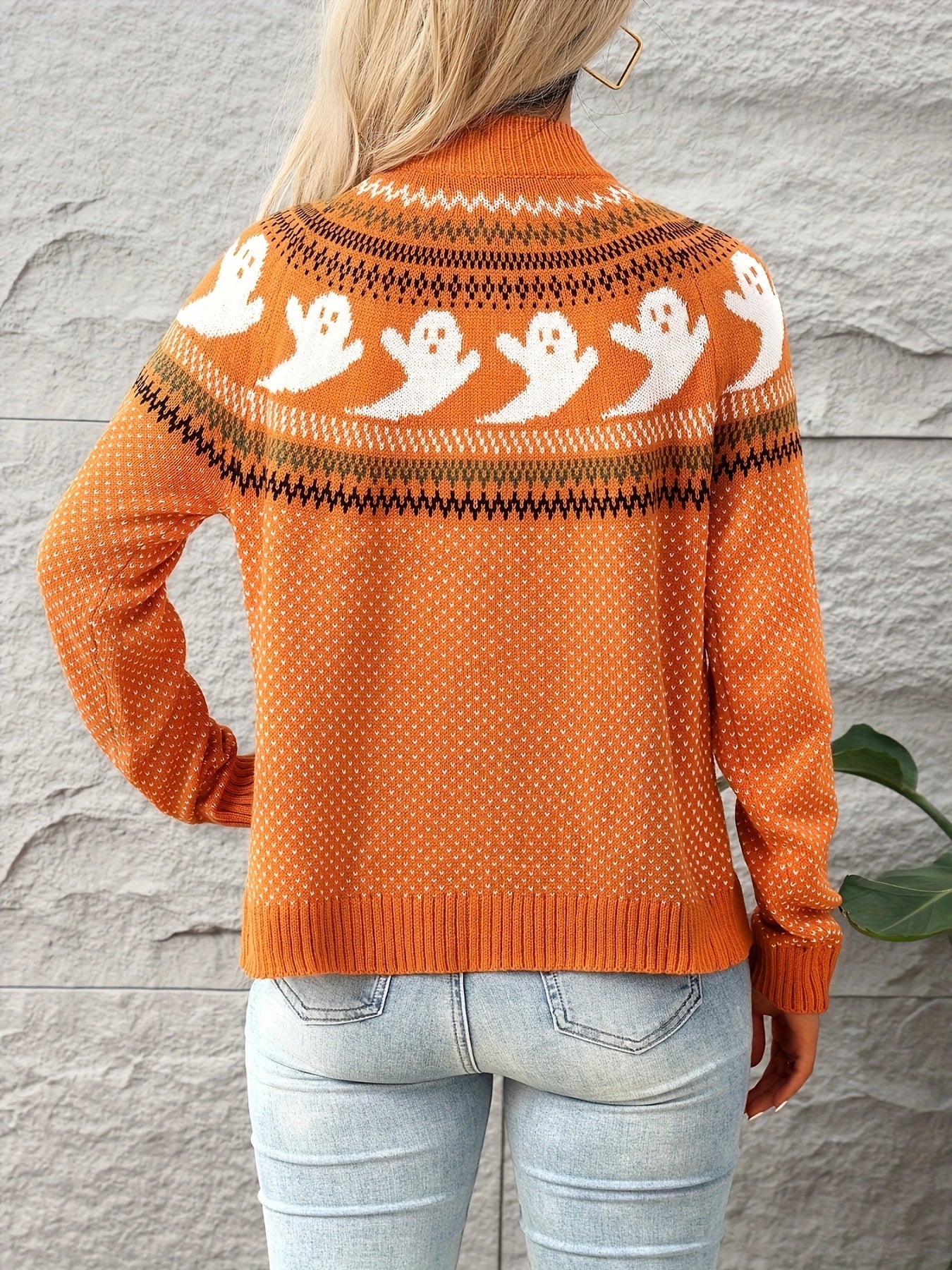 Halloween Vest Dames – Gebreid Vest met Rits & Spookjesprint