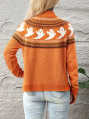 Halloween Vest Dames – Gebreid Vest met Rits & Spookjesprint