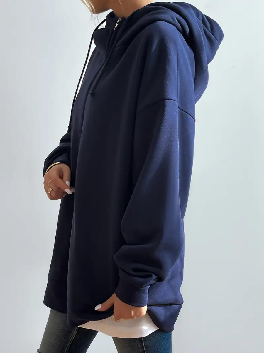 Lange dames hoodie met hoge kraag en rits – comfortabel & casual