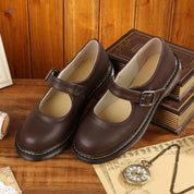 Dames Mary Jane flats bruin – retro schoenen met ronde neus en gesp