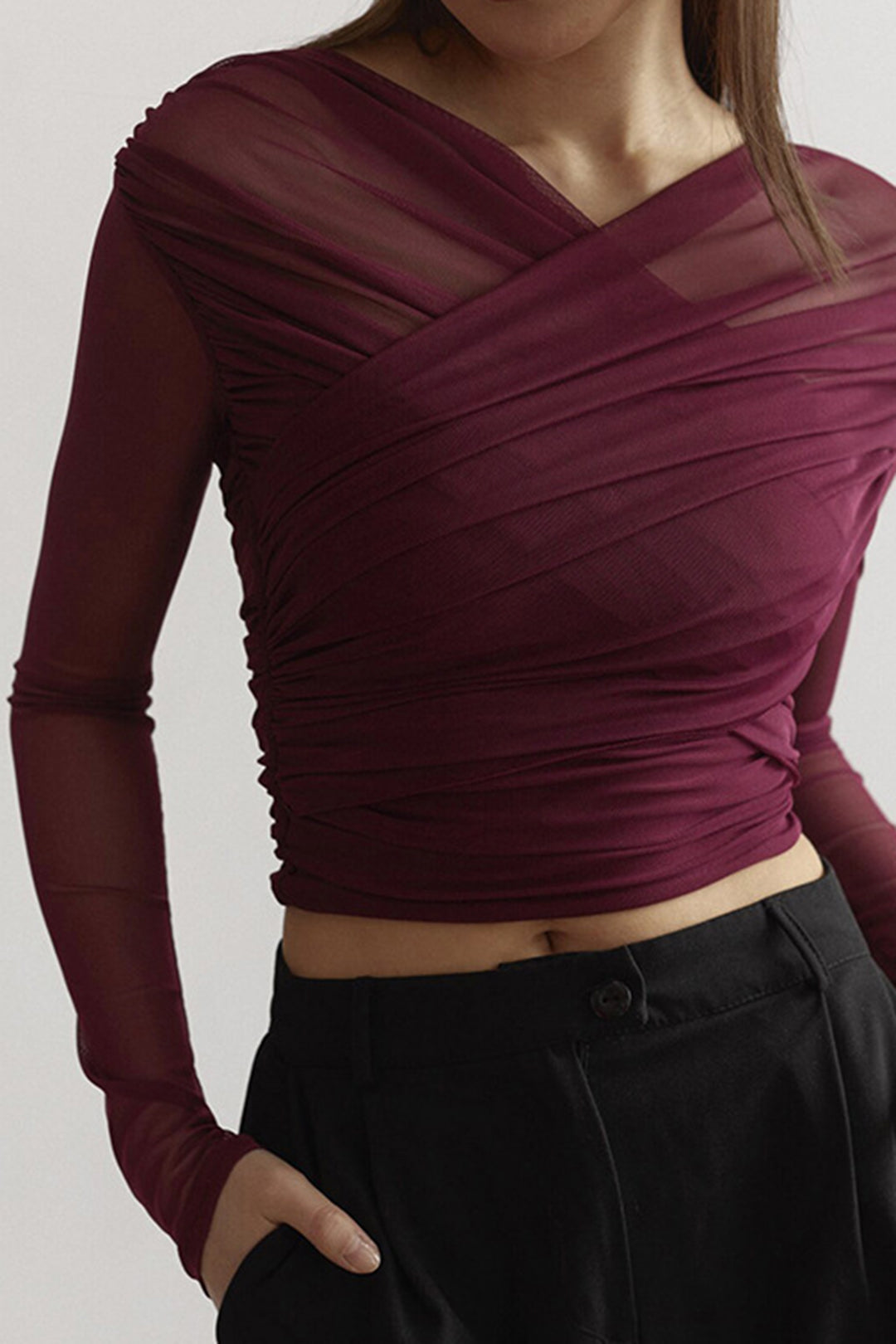 Doorzichtige mesh top dames – elegante sheer top met lange mouwen