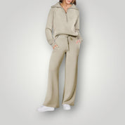 Nelleke | Dames Relaxte Loungeset | Twee-Delige Set met Rits-Top en Wijde Broek