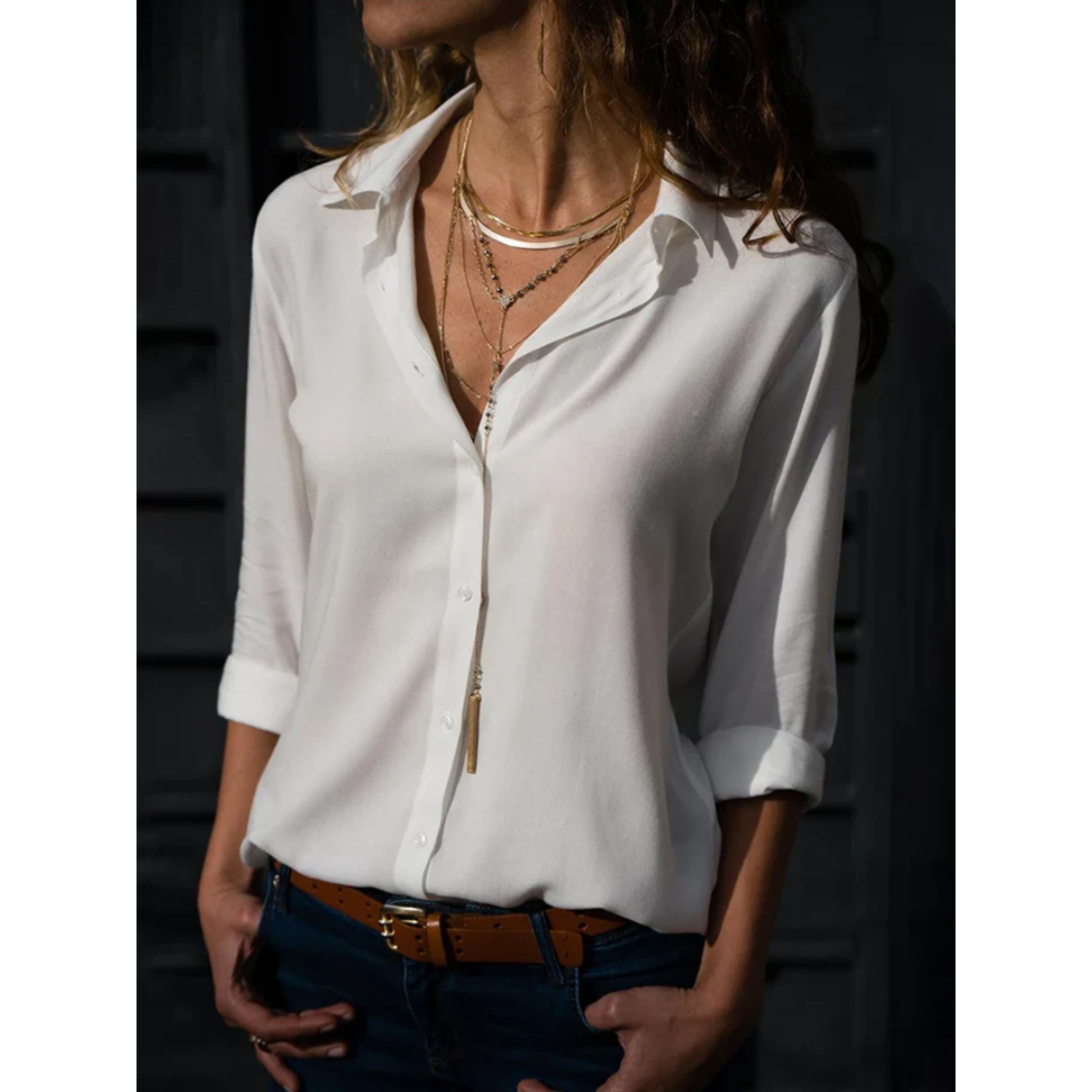 Kayleigh dames blouse – lange mouwen met klassieke knoopsluiting