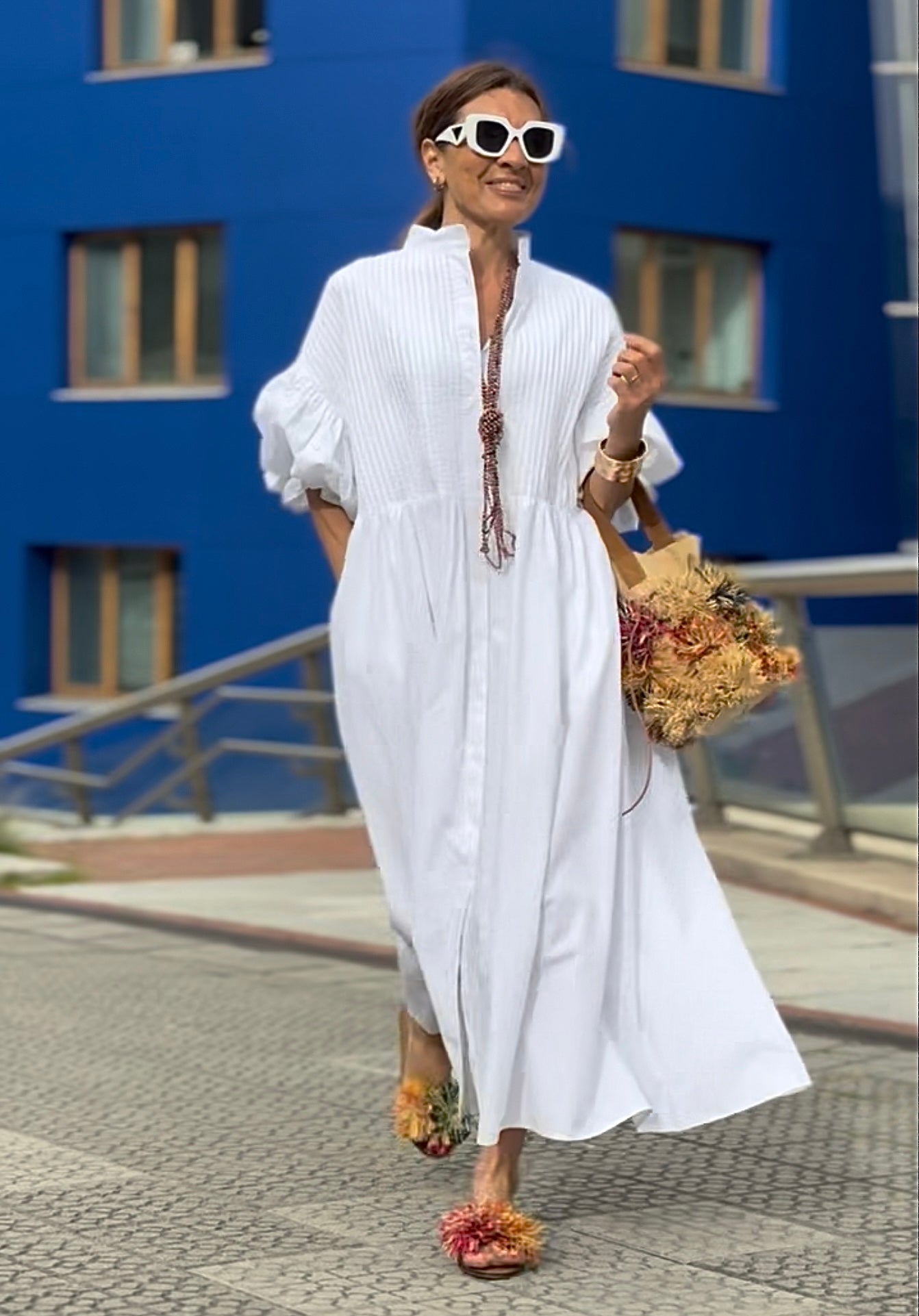 Jurk Phoebe wit – Stijlvolle Maxi Jurk van 100% Egyptisch Katoen