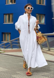 Jurk Phoebe wit – Stijlvolle Maxi Jurk van 100% Egyptisch Katoen