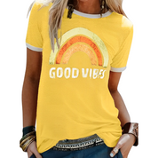Good Vibes shirt Brandi – regenboogprint dames T-shirt katoenmix