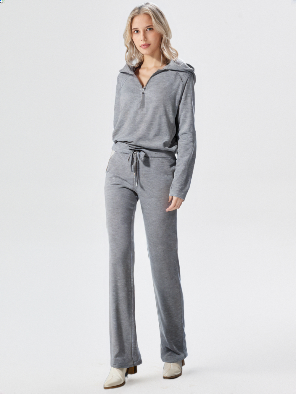 Nelleke | Dames Relaxte Loungeset | Twee-Delige Set met Rits-Top en Wijde Broek