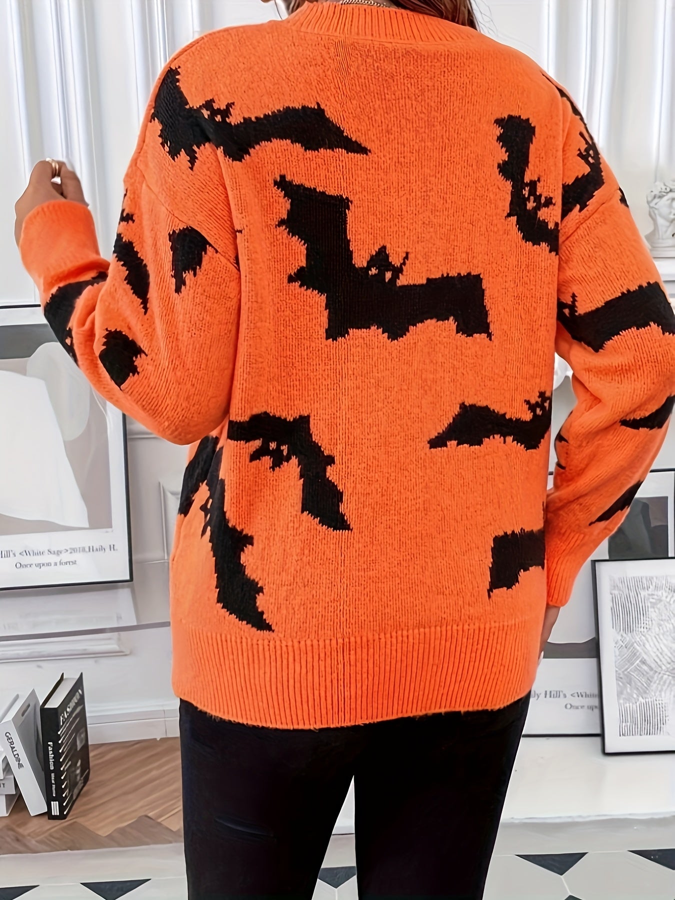 Halloween Trui Dames – Gebreide Warme Trui met Vleermuismotief