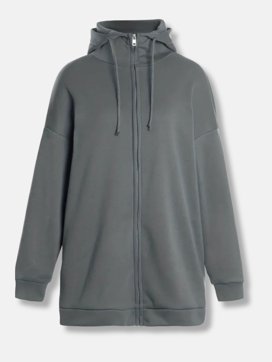 Lange dames hoodie met hoge kraag en rits – comfortabel & casual