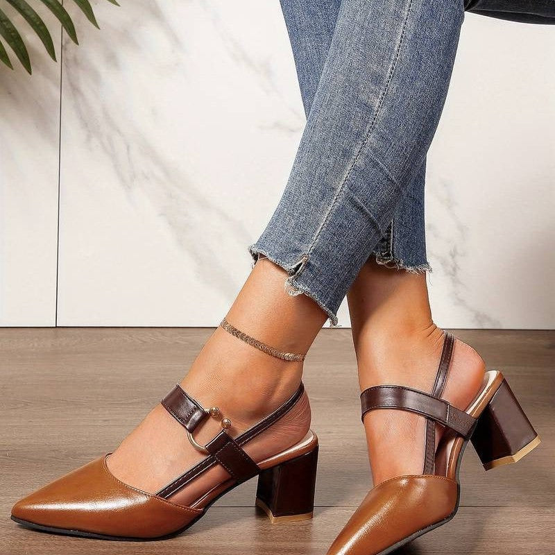 Orthopedische dames hakken – stijlvolle slingbacks met blokhak en spitse neus
