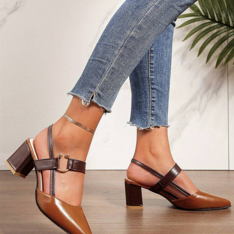 Orthopedische dames hakken – stijlvolle slingbacks met blokhak en spitse neus