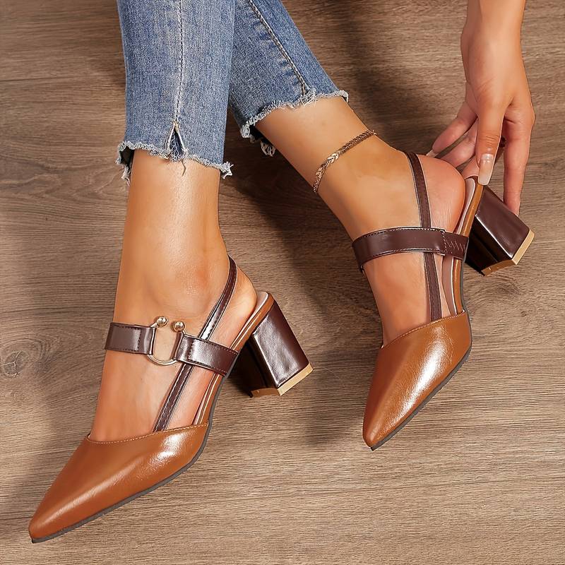 Orthopedische dames hakken – stijlvolle slingbacks met blokhak en spitse neus