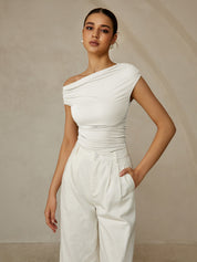 One-shoulder dames top met gerimpelde details – trendy & elegant