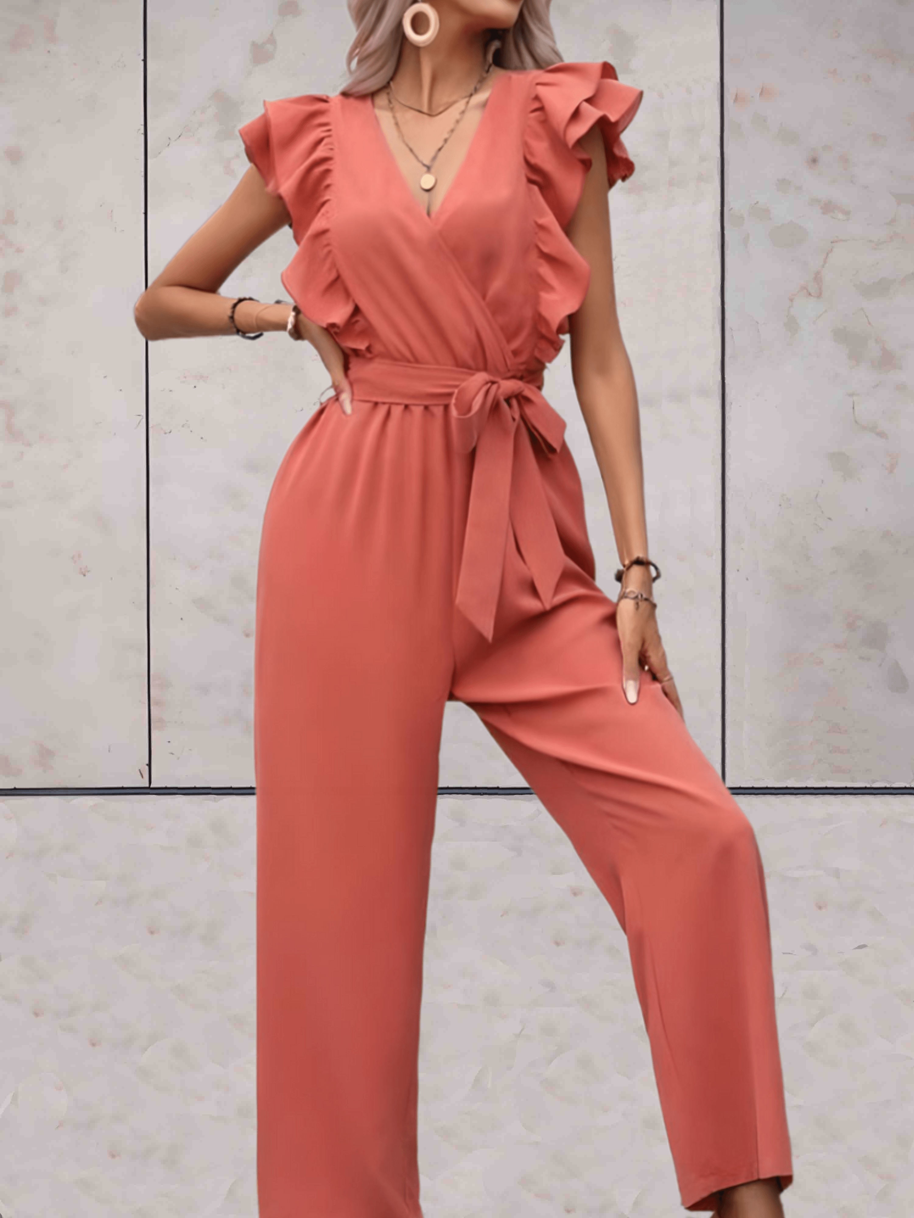 Nellie Jumpsuit Dames – Elegante Jumpsuit met Ruches en Taillekoord