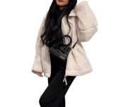 Heidi-Mode dames lamswollen jas – warme fleece jas met rits en hoge kraag