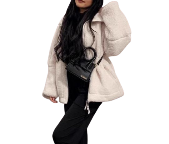 Heidi-Mode dames lamswollen jas – warme fleece jas met rits en hoge kraag