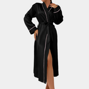 Gleame satijnen badjas dames – elegante kamerjas met V-hals & ceintuur