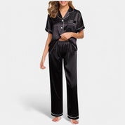 Gleame satijnen pyjamaset dames – luxe zijden look met elegante bies