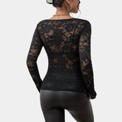 Gleame kanten top dames – elegante V-hals met lange mouwen