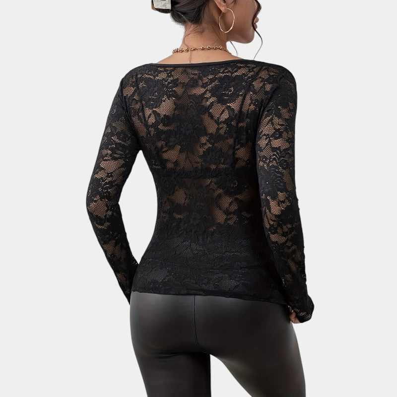 Gleame kanten top dames – elegante V-hals met lange mouwen