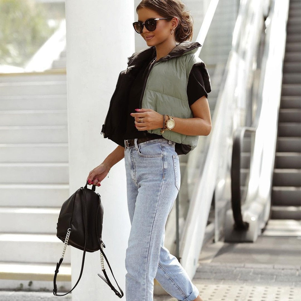 Kayla Korte Bodywarmer – Dubbelzijdige Dames Bodywarmer met Hoge Kraag