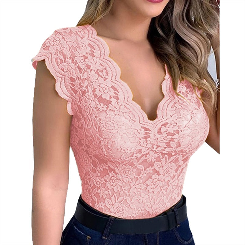 Kyra Kanten Top – Sexy en Elegante Dames Top met Bloemenpatroon en V-Hals