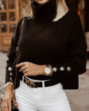 Joanna Turtleneck Damestrui – Warme Coltrui met Zilverkleurige Knopen