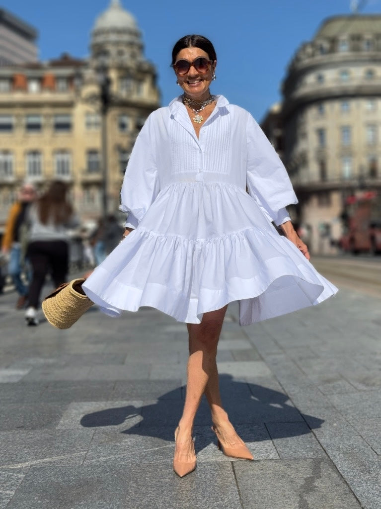 Jurk Cecilia wit – Elegante Korte Jurk van 100% Egyptisch Katoen