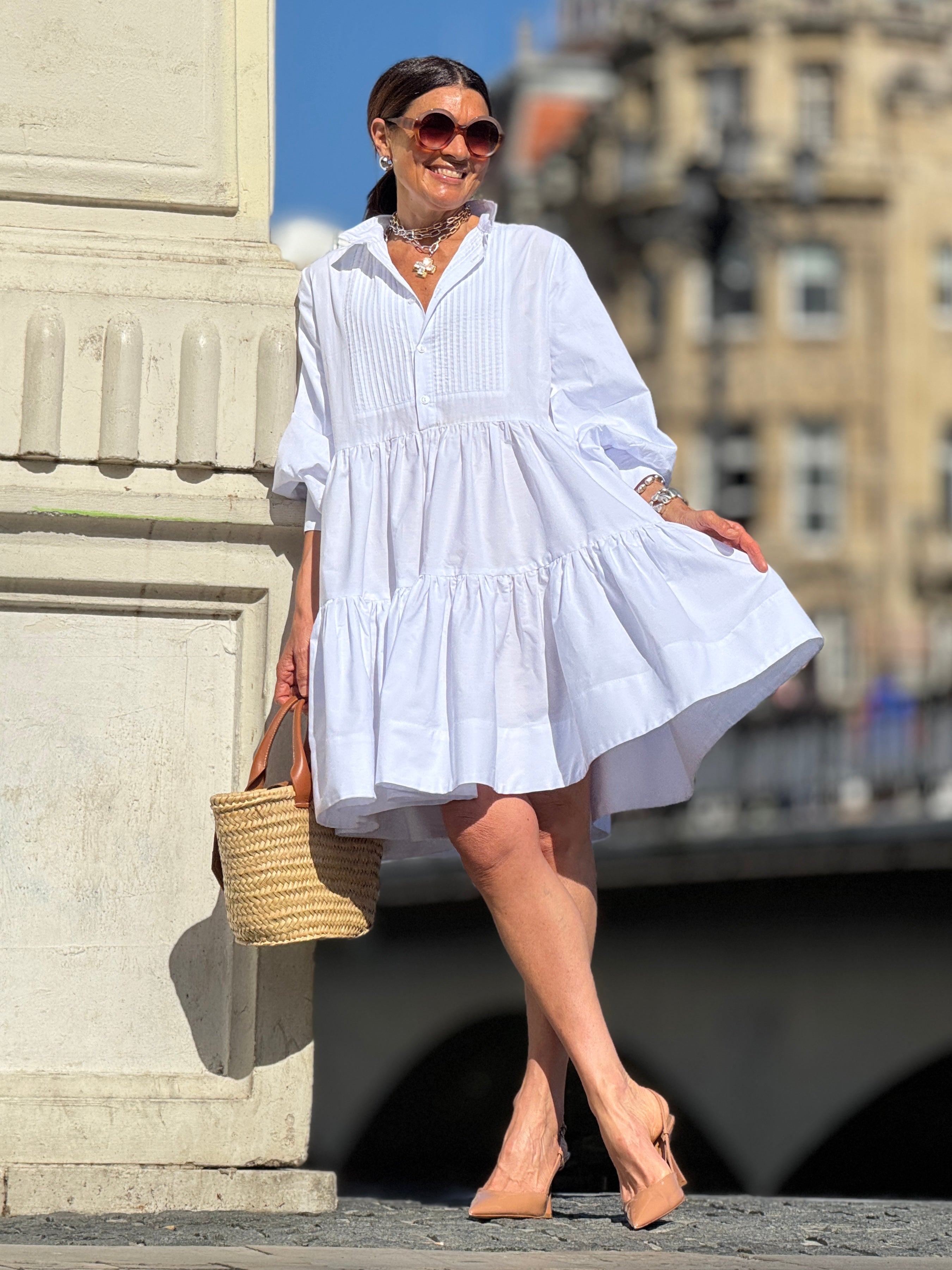 Jurk Cecilia wit – Elegante Korte Jurk van 100% Egyptisch Katoen