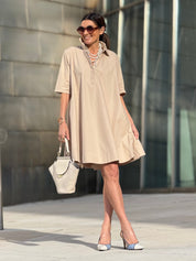Jurk Laetitia Beige – Klassieke Shirtjurk van 100% Egyptisch Katoen