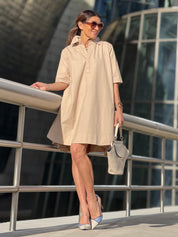Jurk Laetitia Beige – Klassieke Shirtjurk van 100% Egyptisch Katoen