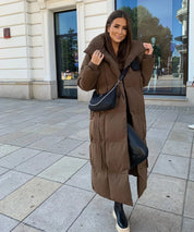 Lange gewatteerde dames winterjas – stijlvolle puffer coat met taille-riem