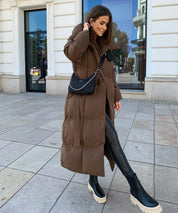 Lange gewatteerde dames winterjas – stijlvolle puffer coat met taille-riem