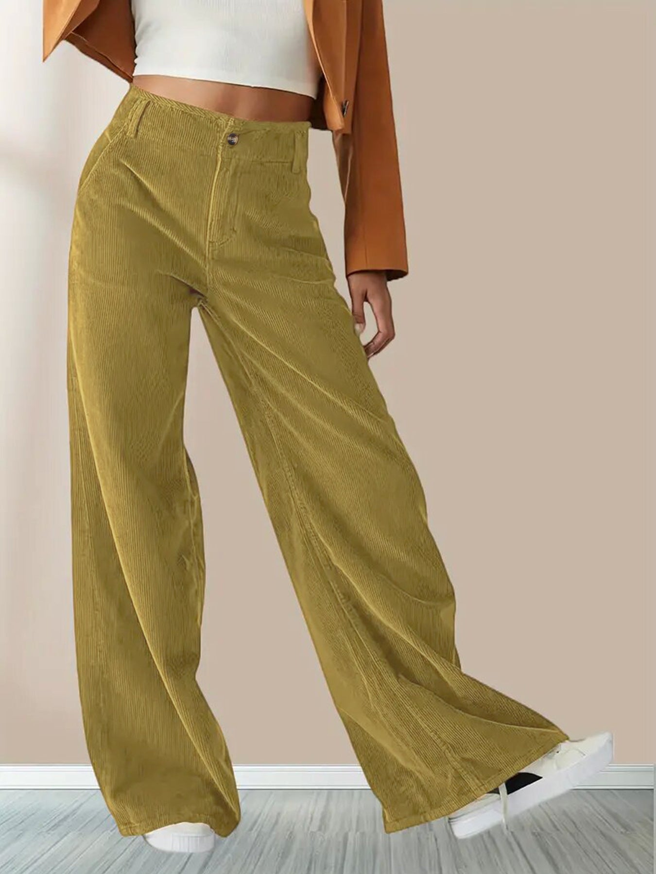 Luchtige dames corduroy broek met wijde pijpen – casual ribbroek met comfortabele pasvorm
